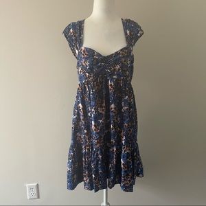 Free People boho Blue Ruffle Dress